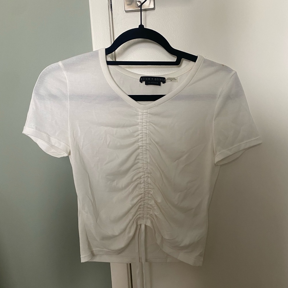 Alice + Olivia Maury Cropped T Shirt Size Small White